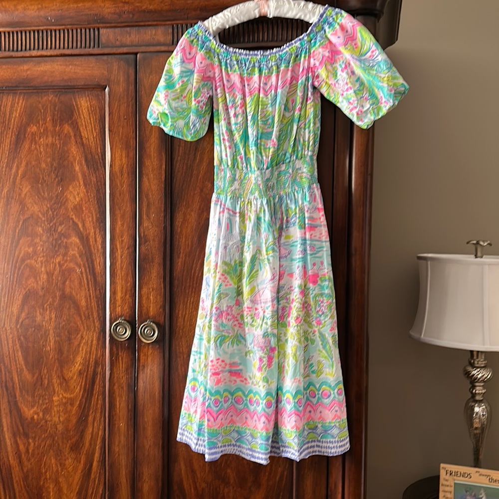 Lily Pulitzer Camille off-the shoulder cotton dress with smocked waist